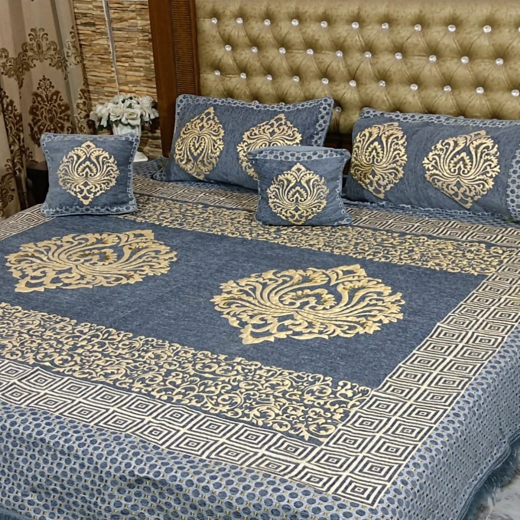 Light grey velvet jaquard Bedsheet 4Pcs