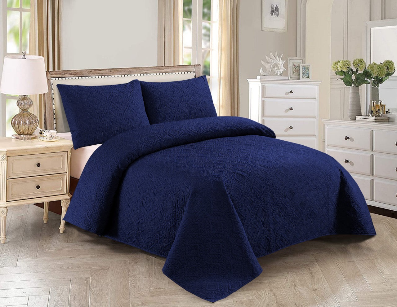 Royal Blue Bedspread 3 Pcs