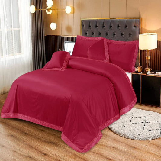 Sweet Meroon Velvet BedSheet 5 PCs