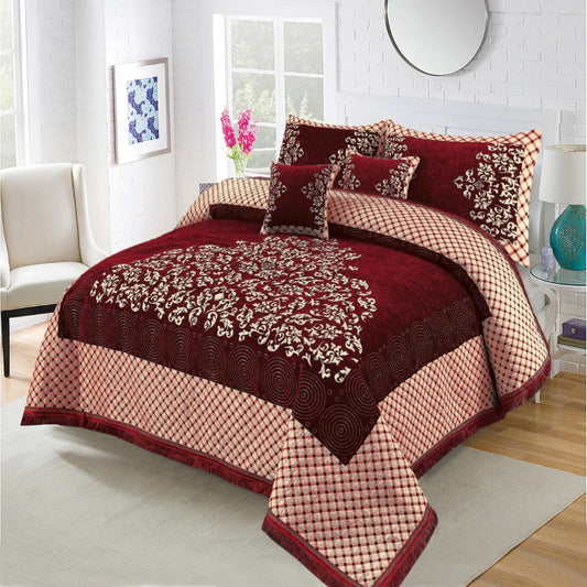 Meroon Velvet Jaquard BedSheet 5Pcs