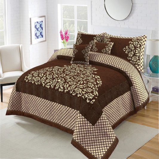 Brown Velvet Jaquad BedSheet 5Pcs