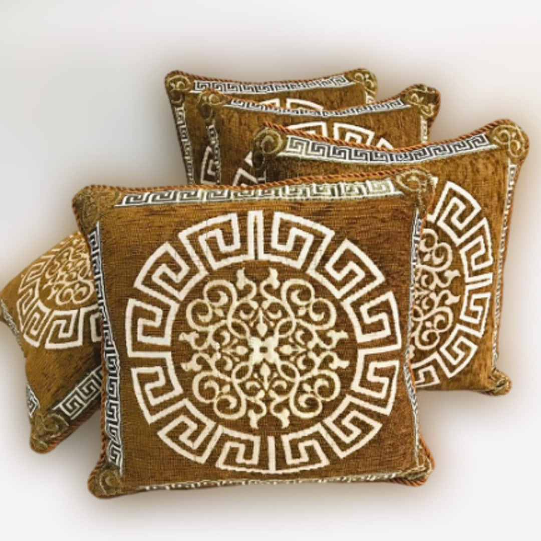 Golden Velvet Jaquard Cushion Cover 5Pcs