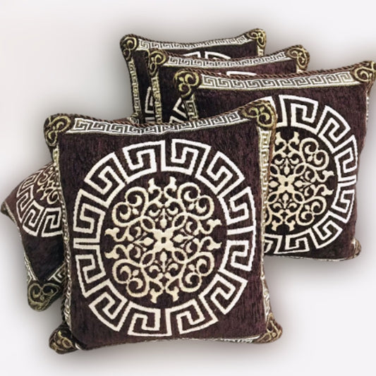 Brown Velvet Jaquard Cushion Cover 5Pcs