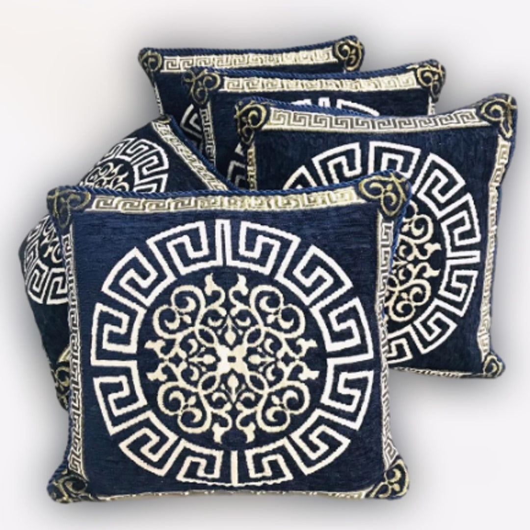 Blue Velvet Jaquard Cushion Cover 5Pcs