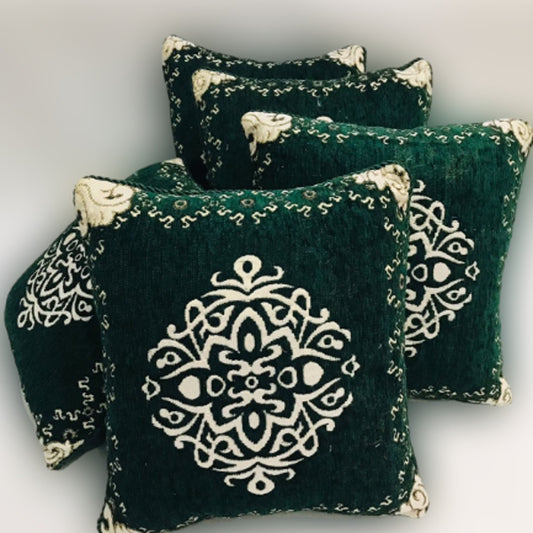 Green Velvet Jaquard Cushio Cover 5Pcs