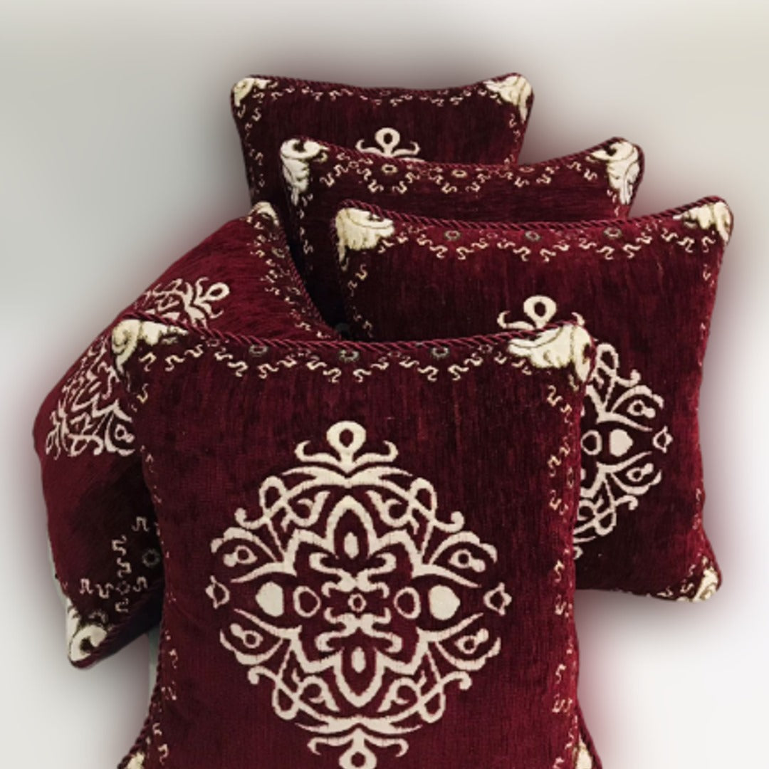 Meroon Velvet Jaquard Cushion Cover 5Pcs