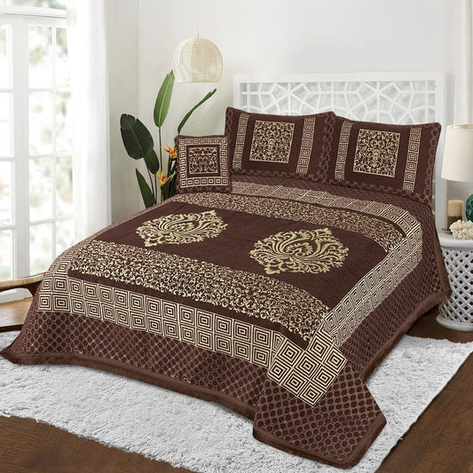 Luxury Brown Jacquard  Velvet Bedsheet 4Pcs