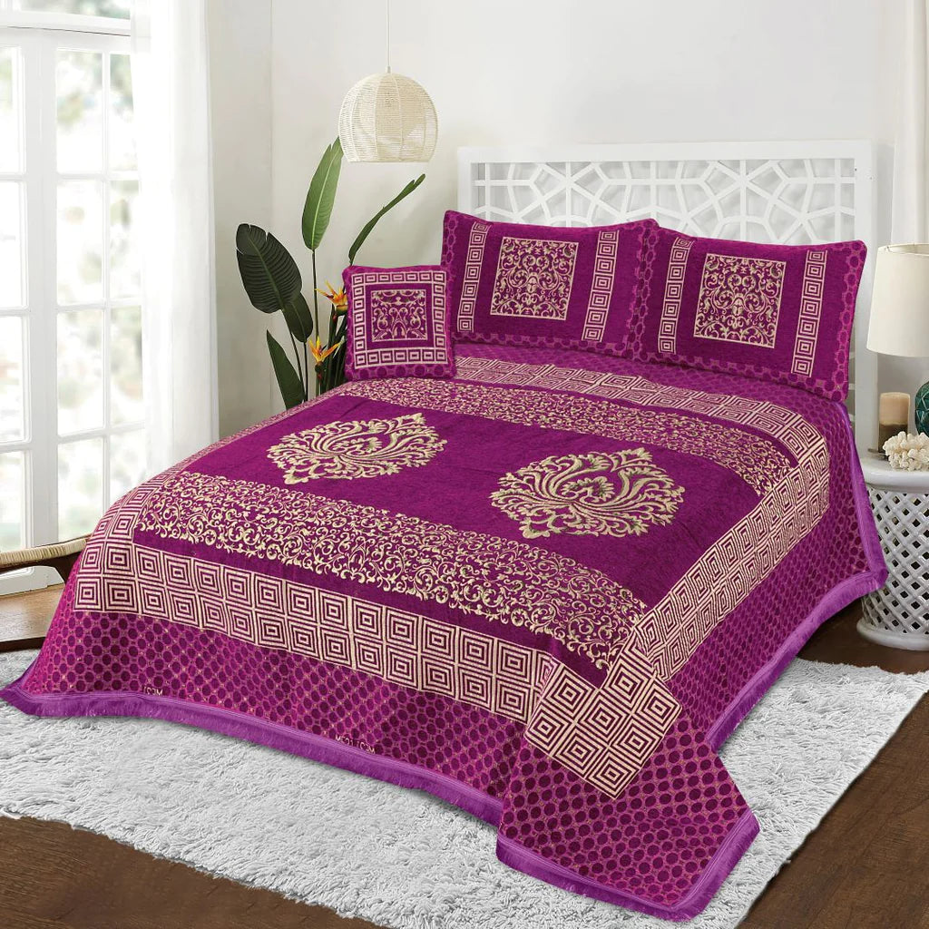 Luxury Light Purple Jacquard Velvet Bedsheet 4Pcs